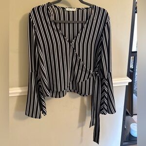 Chloe & Katie (Nordstrom) Black and White Striped Wrap Blouse